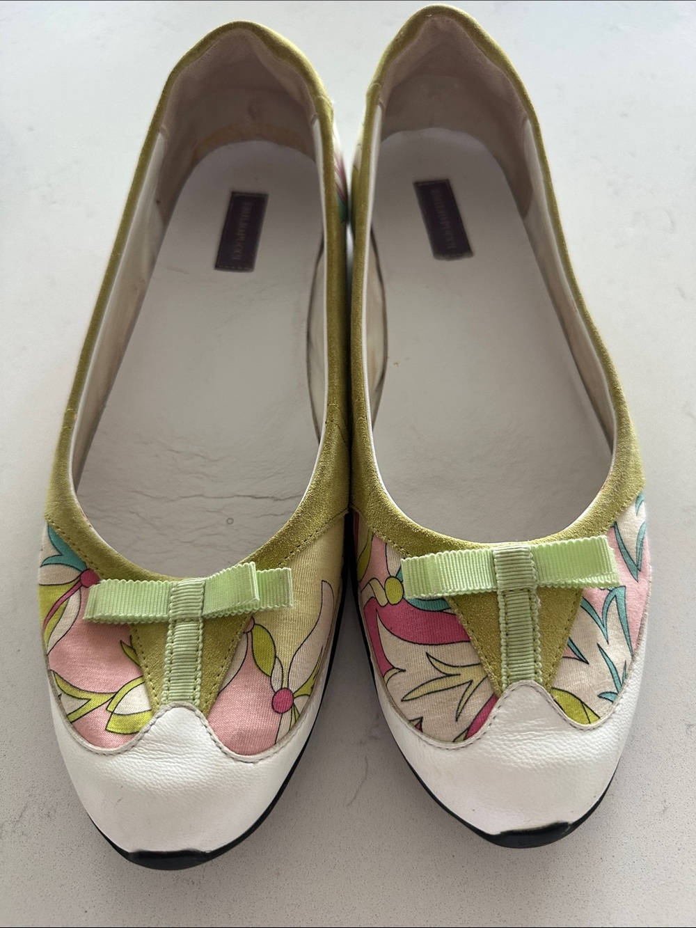 Emilio Pucci green and pink feminine slip on sneakers
